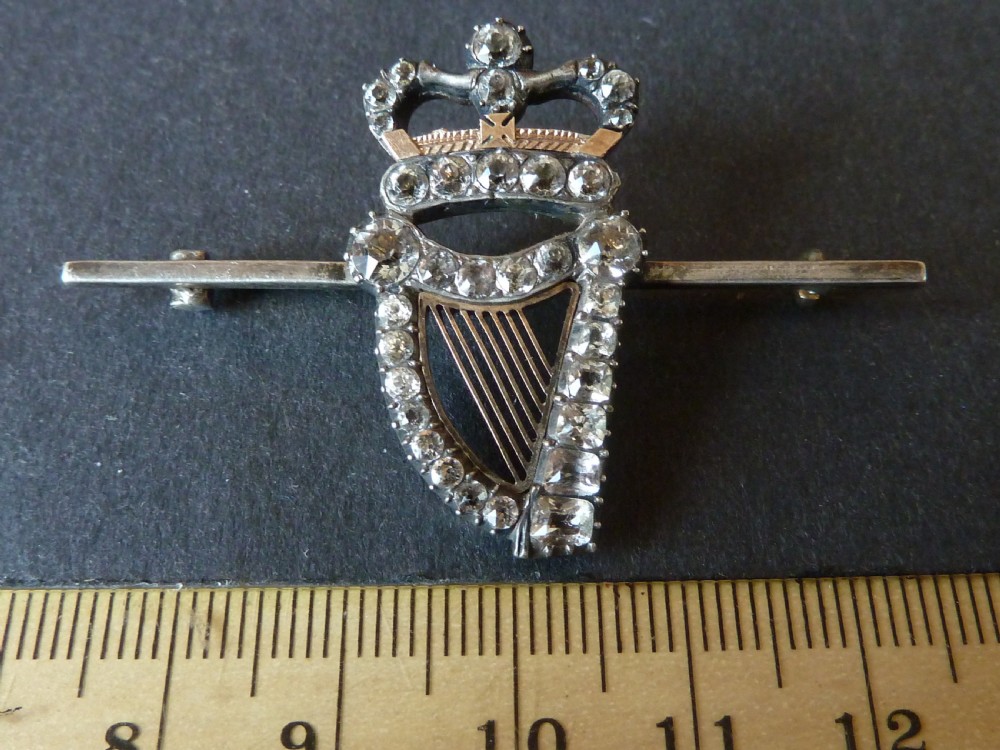 Georgian Harp Crown Silver Gold Paste Brooch Pendant Irish View V