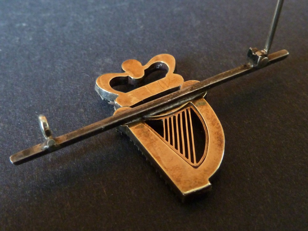 Georgian Harp Crown Silver Gold Paste Brooch Pendant Irish View VII