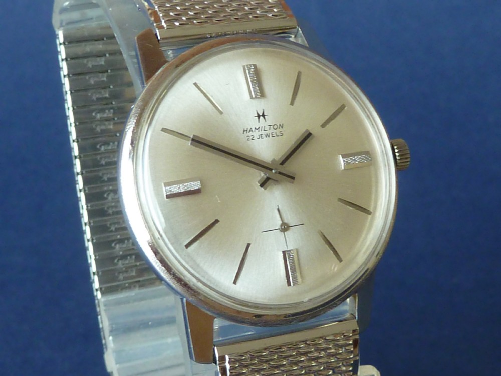 HAMILTON solid 14KT White Gold wrist watch 22 jewel manual mechanical View II