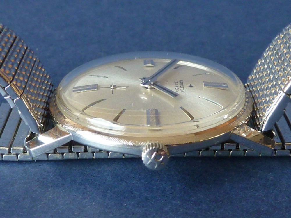 HAMILTON solid 14KT White Gold wrist watch 22 jewel manual mechanical View VI