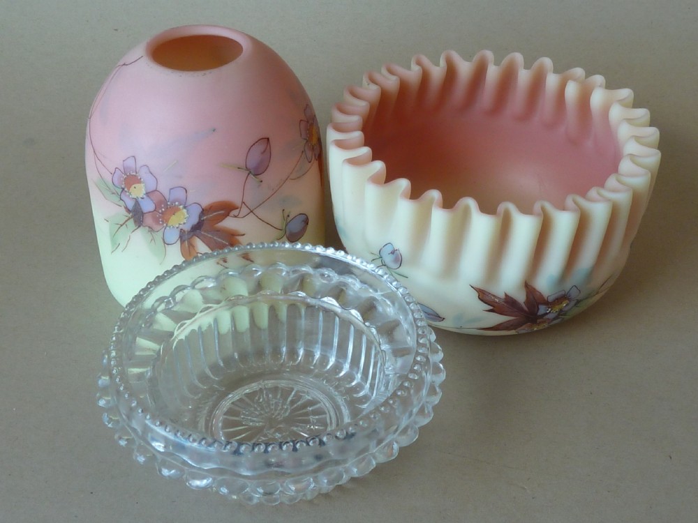 Burmese Glass Clarkes Fairy Night Light Candle Lamp Lantern Shade Bowl Stand View II