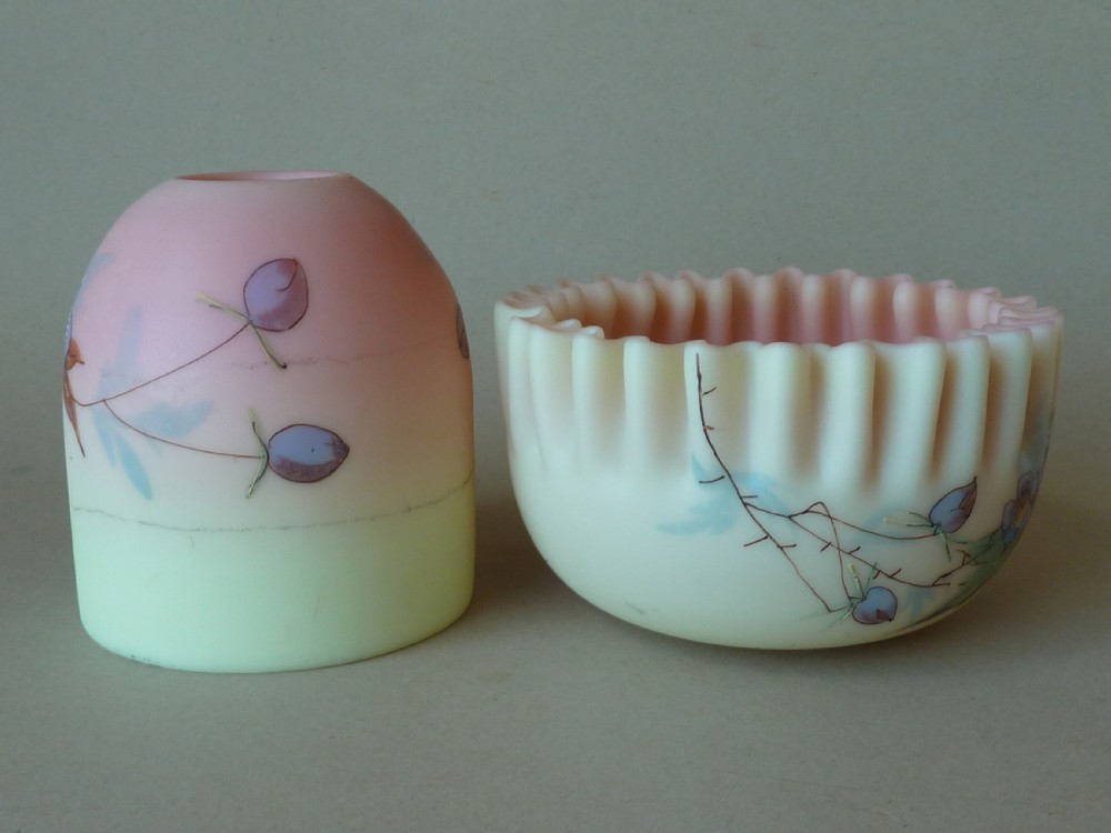 Burmese Glass Clarkes Fairy Night Light Candle Lamp Lantern Shade Bowl Stand View VI