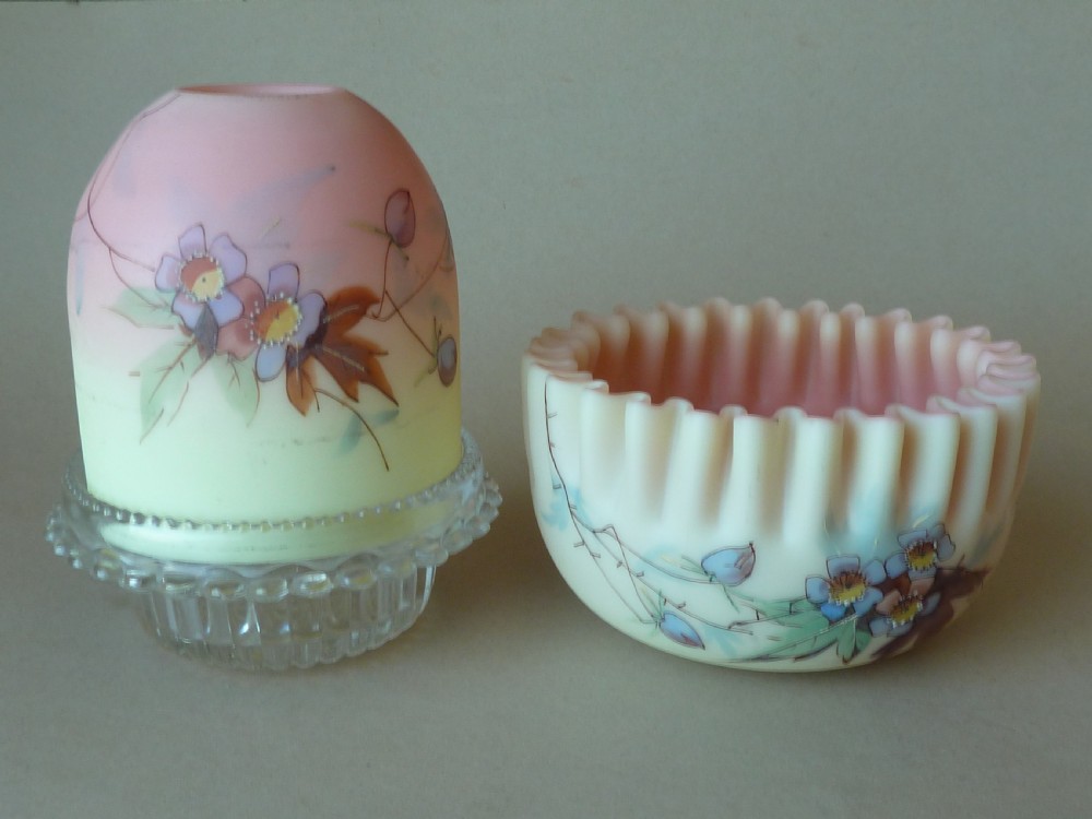 Burmese Glass Clarkes Fairy Night Light Candle Lamp Lantern Shade Bowl Stand View VIII