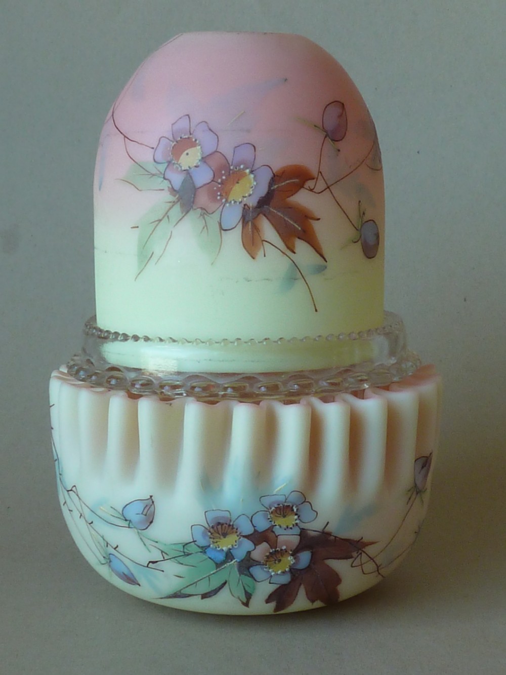 Burmese Glass Clarkes Fairy Night Light Candle Lamp Lantern Shade Bowl Stand View IX