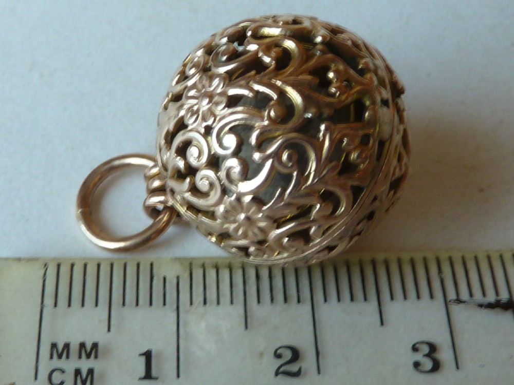 Gold Openwork Bezoar Goa Stone Case Ball Cage Pendant Charm Amulet View II