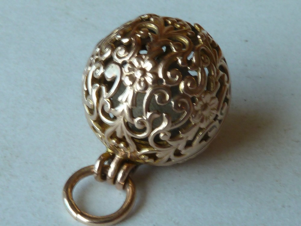 Gold Openwork Bezoar Goa Stone Case Ball Cage Pendant Charm Amulet View V