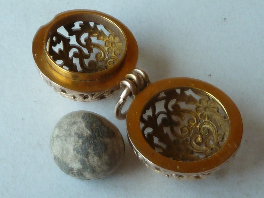 Gold Openwork Bezoar Goa Stone Case Ball Cage Pendant Charm Amulet View VIII