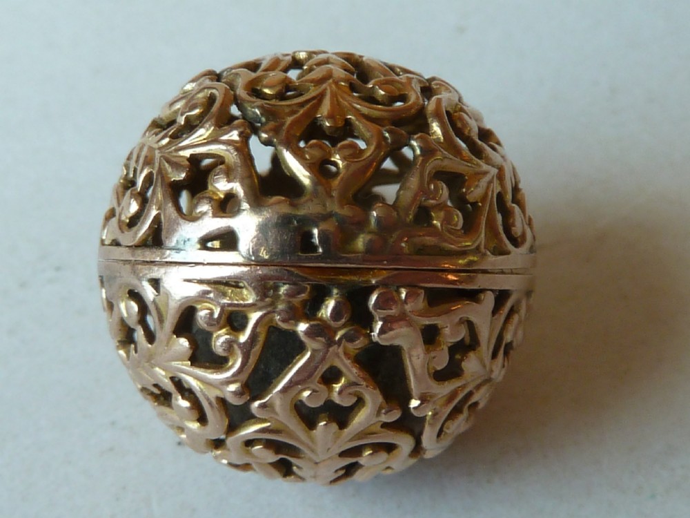 Gold Openwork Bezoar Goa Stone Case Ball Cage Pendant Charm Amulet View IX