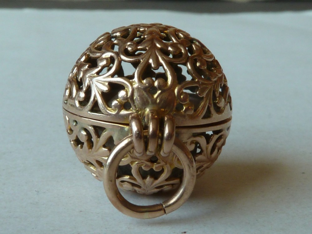 Gold Openwork Bezoar Goa Stone Case Ball Cage Pendant Charm Amulet View X