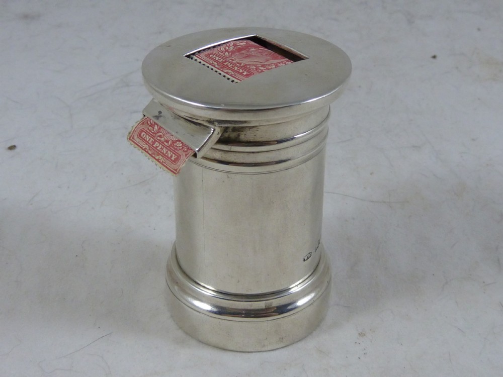 Miniature Post Box Edwardian Postage Stamp Roll Case Pillar Novelty 1904 Sterling Silver