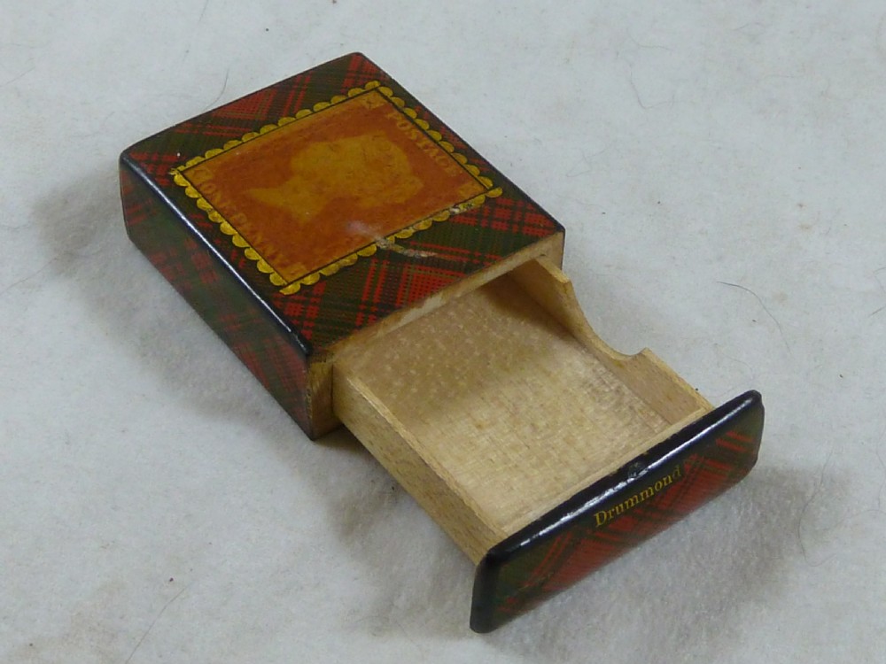 Victorian Campbell TartanWare One Penny Postage Drawer Stamp Case Box Holder Scottish