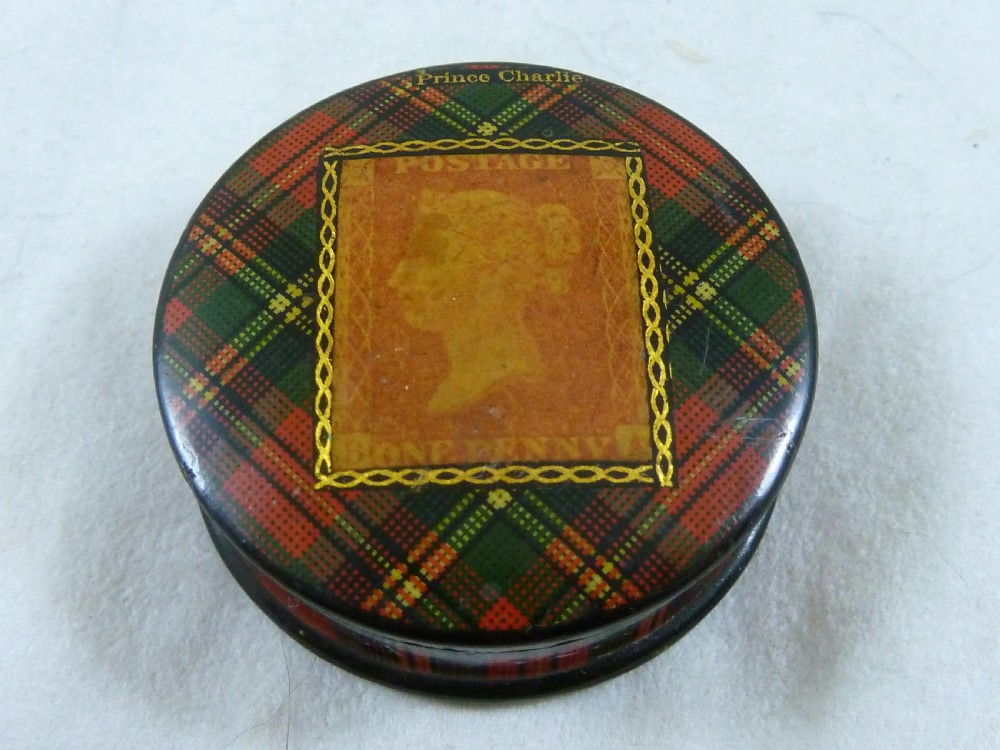 Victorian Prince Charlie TartanWare Postage One Penny Stamp Case Box Holder Scottish