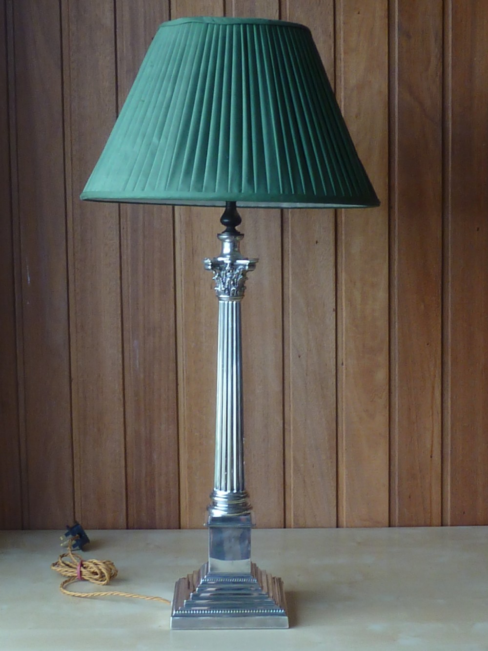 Large Victorian Silver Plate Corinthian Column Table Lamp Oil English View II