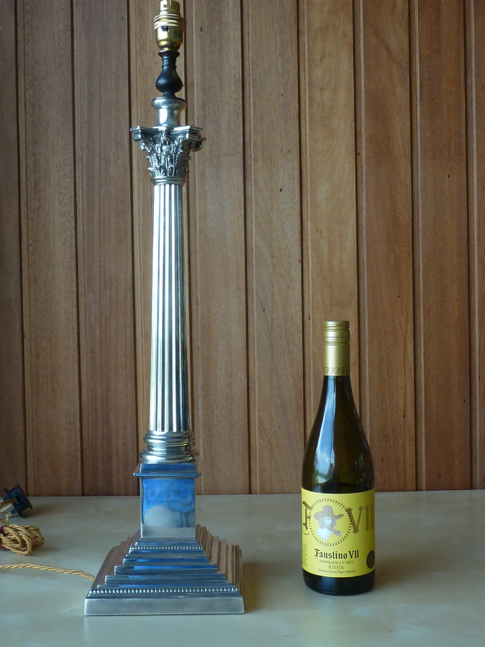 Large Victorian Silver Plate Corinthian Column Table Lamp Oil English View IV