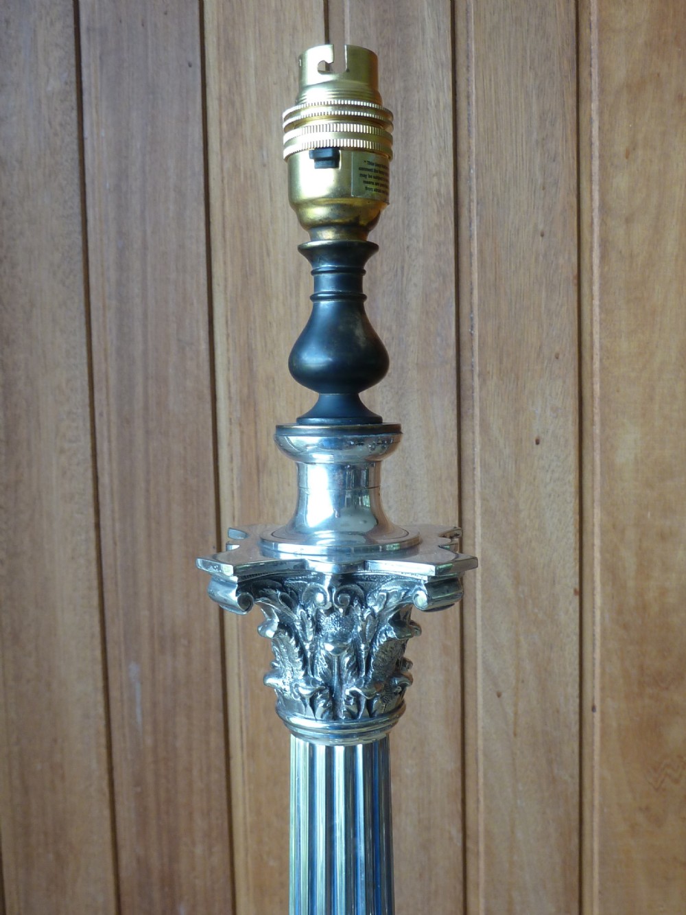 Large Victorian Silver Plate Corinthian Column Table Lamp Oil English View VI