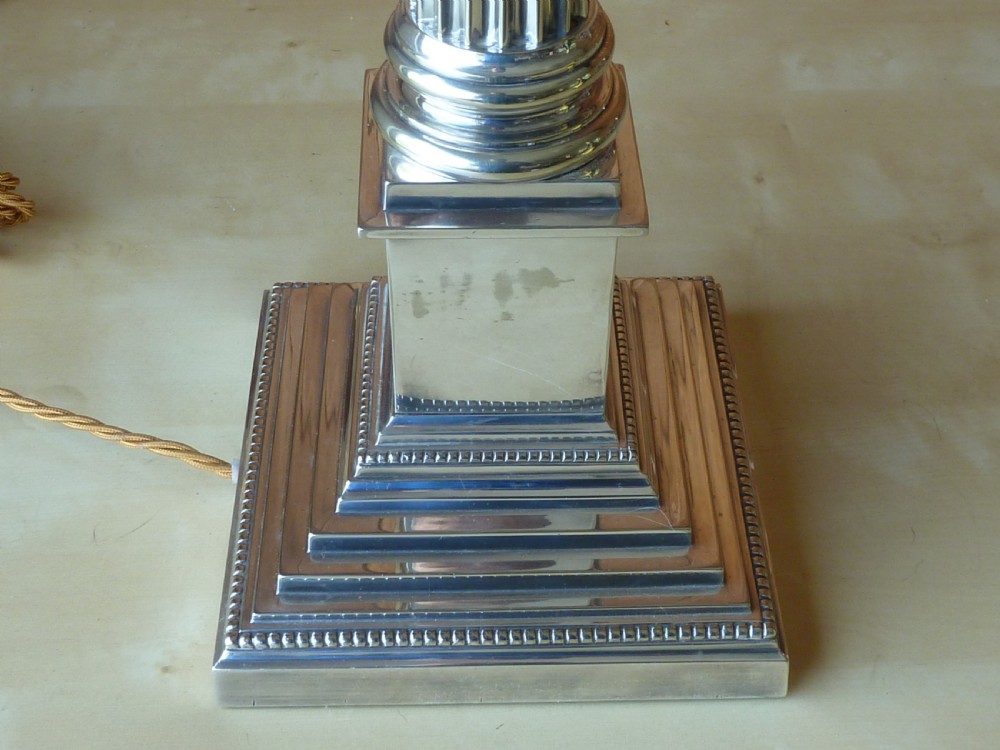Large Victorian Silver Plate Corinthian Column Table Lamp Oil English View VII
