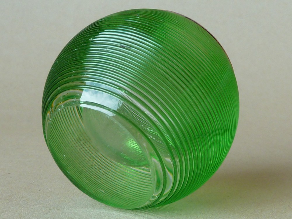 Edwardian Silver Ribbed Threaded Green Glass Match Holder Striker Globe Ball Vesta Hallmarked 1906  View V