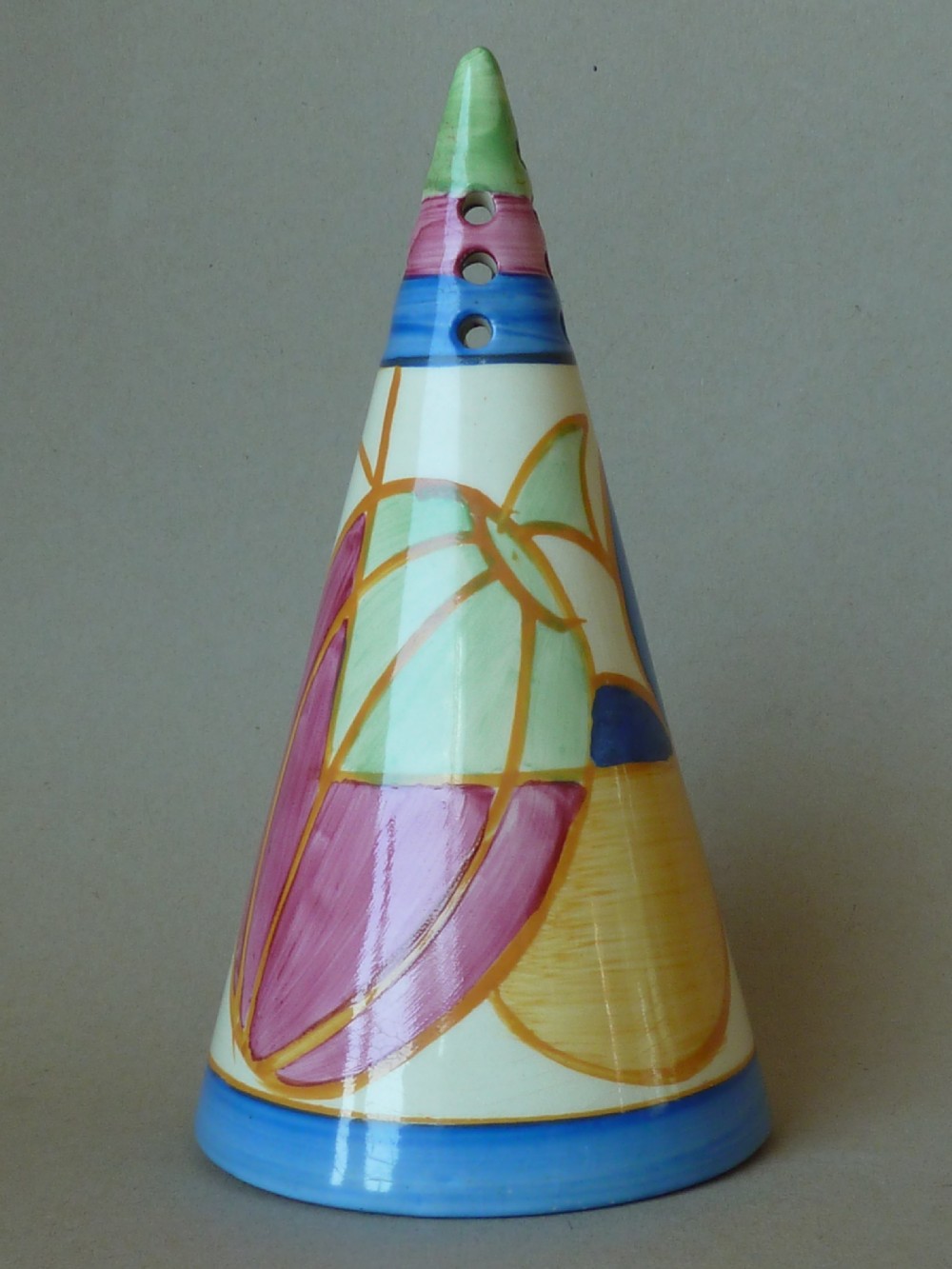 Clarice Cliff Conical Sugar Sifter Fantasque Pastel Melon Original Art Deco Caster Shaker View III