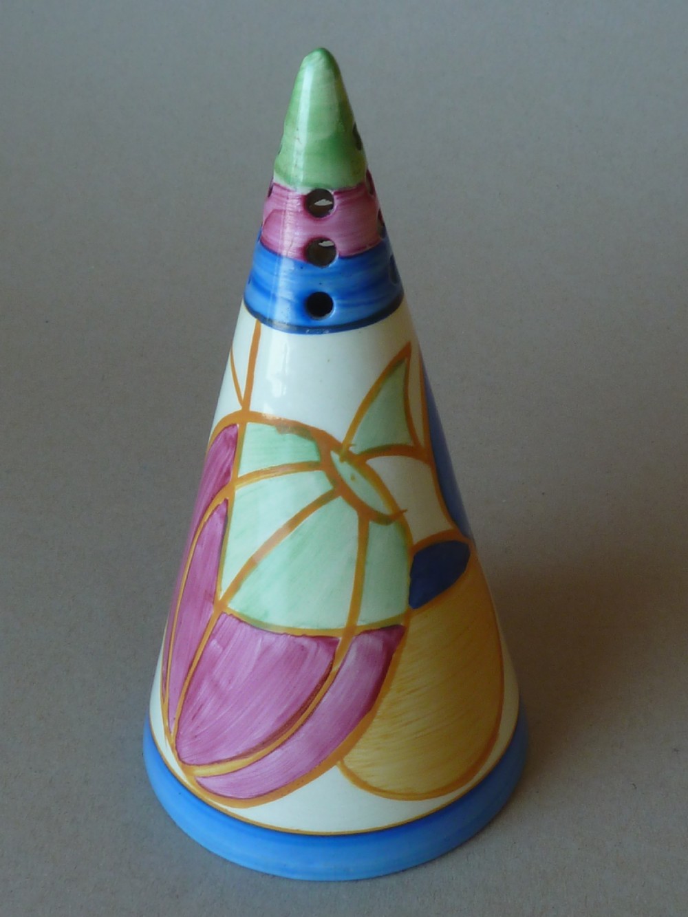 Clarice Cliff Conical Sugar Sifter Fantasque Pastel Melon Original Art Deco Caster Shaker View VII