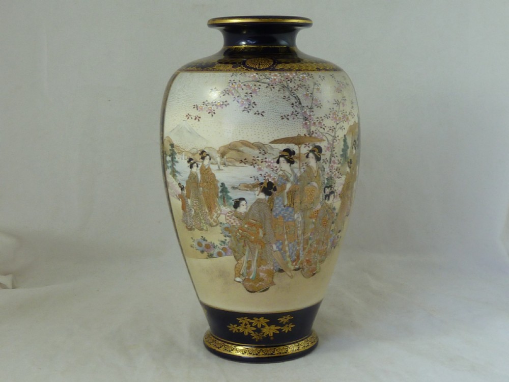 Japanese Satsuma Vase Meiji Signed Pottery Miniature Square Character Mark Raised Gold