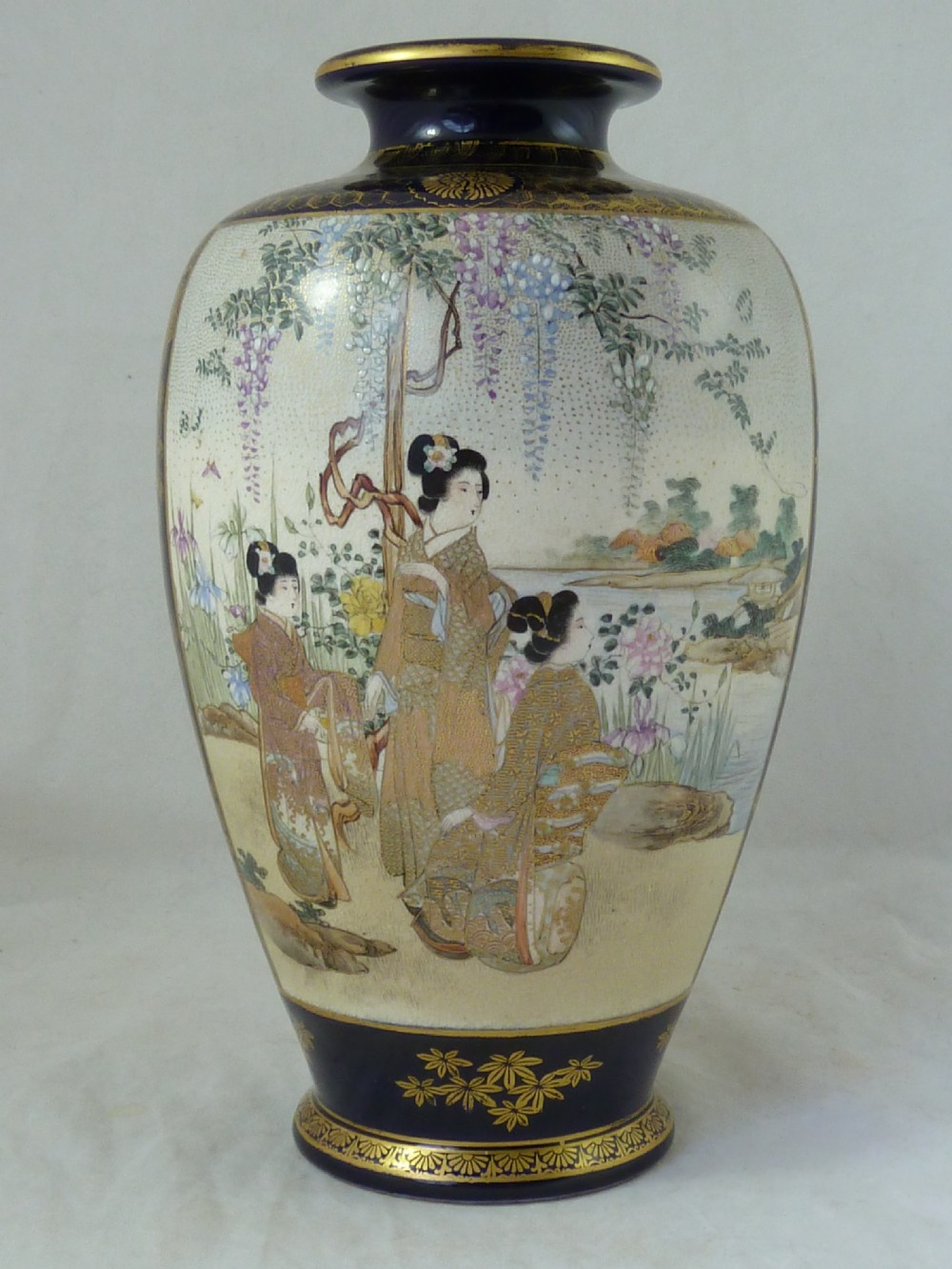 Japanese Satsuma Vase Meiji Signed Pottery Miniature Square Character Mark Raised Gold View III