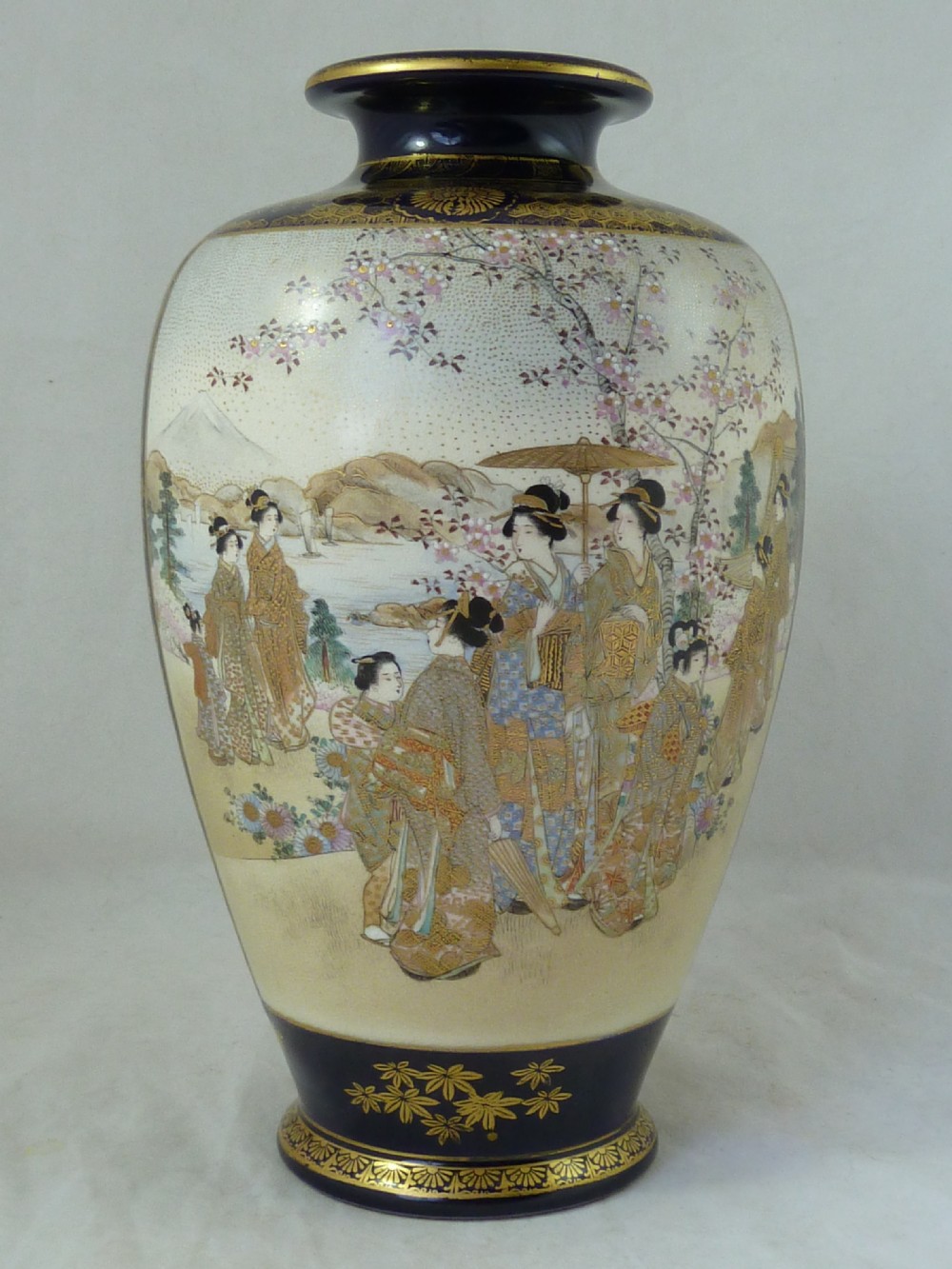 Japanese Satsuma Vase Meiji Signed Pottery Miniature Square Character Mark Raised Gold View V