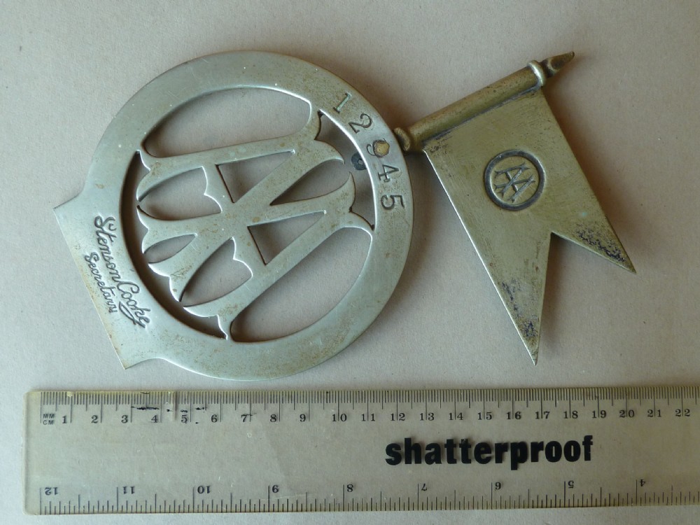Stenson Cooke AA Pennant 12345 Committee Members Car Badge Grille Bumper Frying Pan Fanum London  View IV