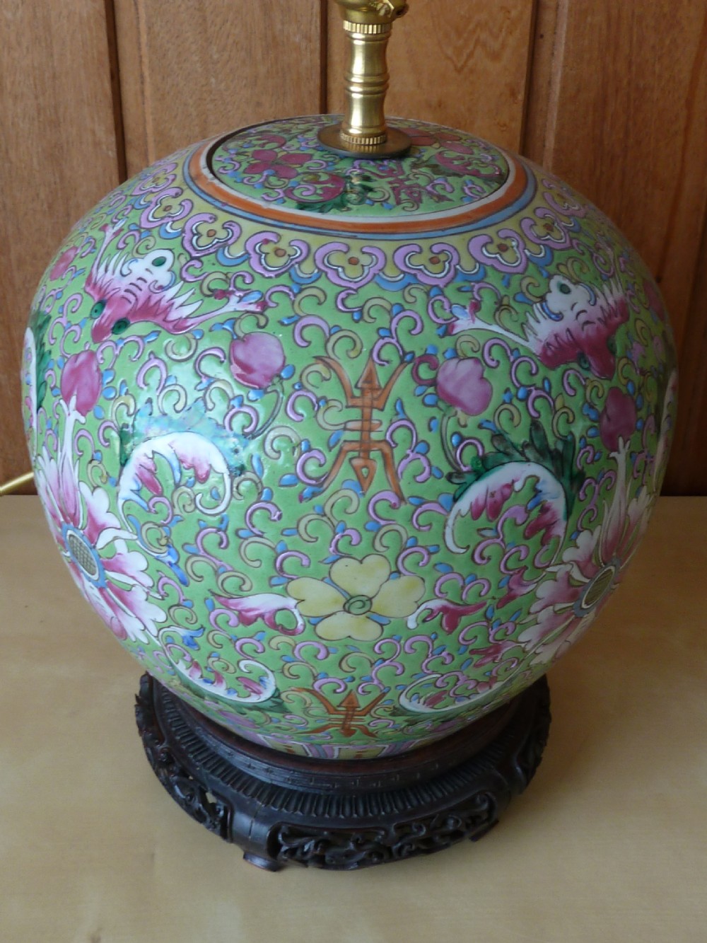 Decorative Chinese Export Porcelain Ovoid Lidded Jar Vase Table Lamp View IV