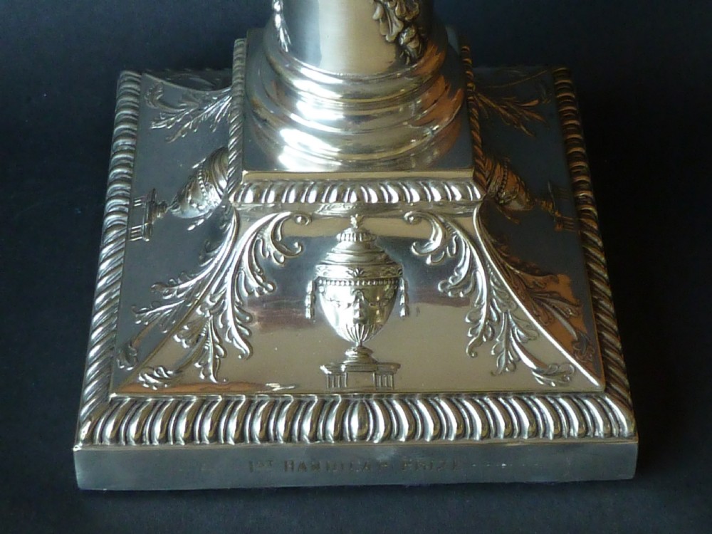 Decorative Victorian Silver Plate Corinthian Column Table Lamp Oil English Golf View III