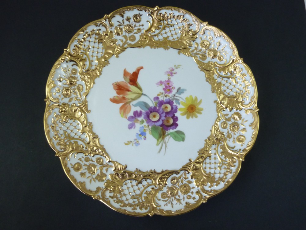 Meissen Hand Painted Floral Rococo Porcelain Bowl Dish Gilt Flowers German Marked  