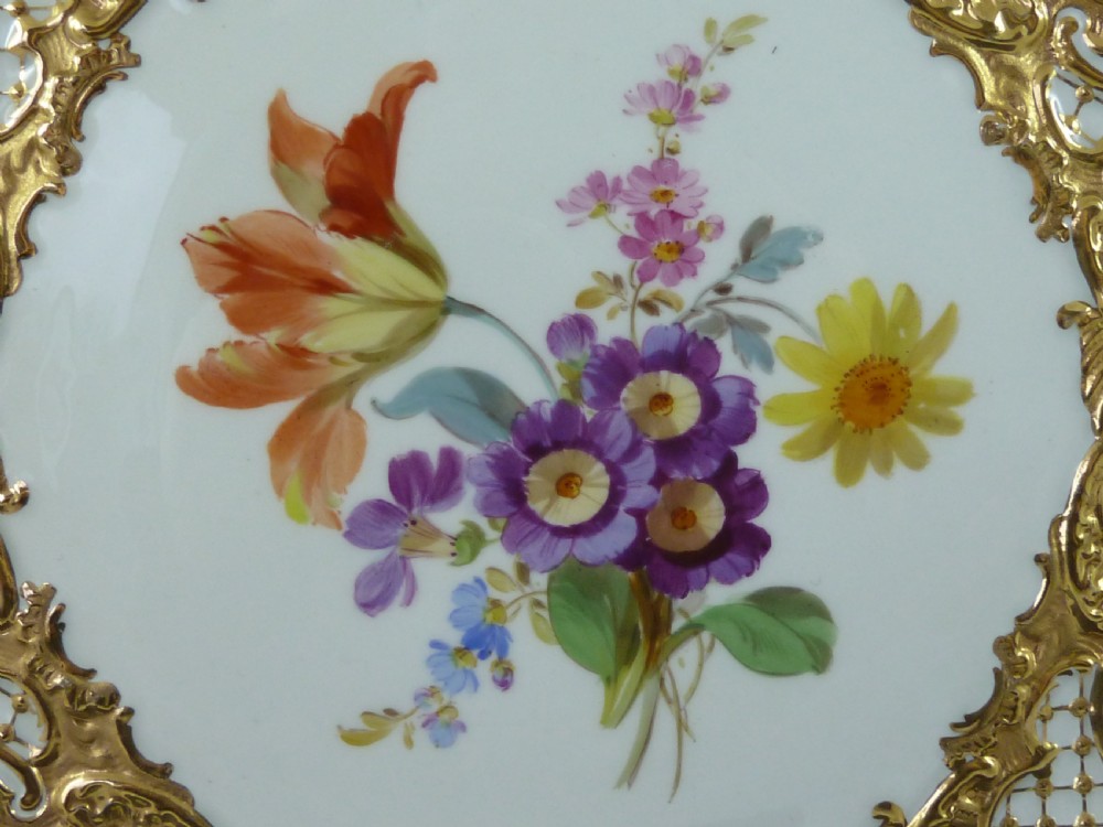 Meissen Hand Painted Floral Rococo Porcelain Bowl Dish Gilt Flowers German Marked   View II