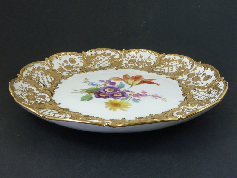 Meissen Hand Painted Floral Rococo Porcelain Bowl Dish Gilt Flowers German Marked   View VII