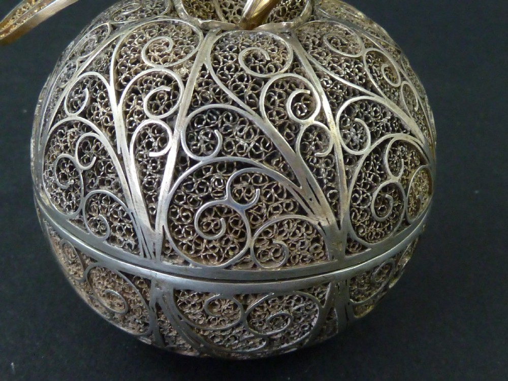 Silver Filigree Apple Shaped Box Tunisia Moor Marked 800 View VIII