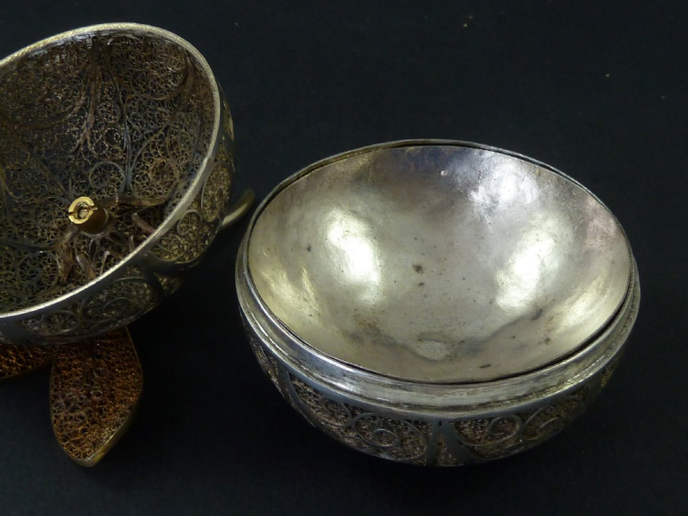Silver Filigree Apple Shaped Box Tunisia Moor Marked 800 View IX