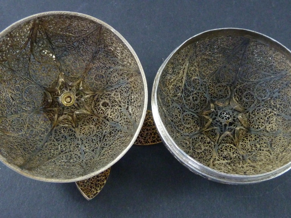 Silver Filigree Apple Shaped Box Tunisia Moor Marked 800 View X