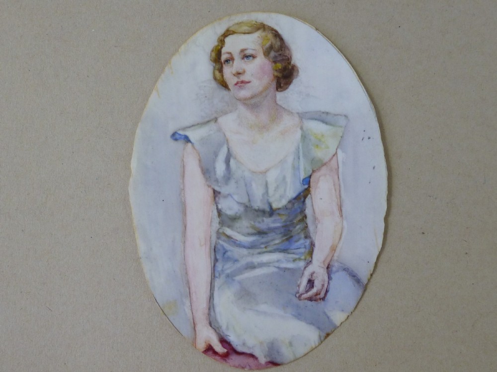 Hand Painted Portrait Miniature Young Lady Woman Art Deco 20s Vintage