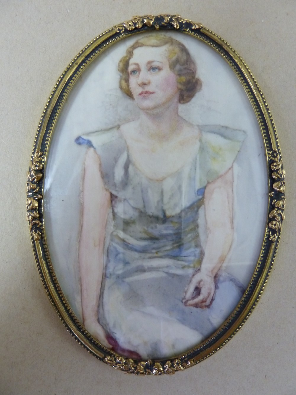 Hand Painted Portrait Miniature Young Lady Woman Art Deco 20s Vintage View II