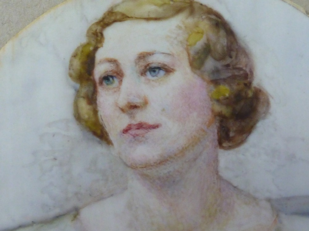 Hand Painted Portrait Miniature Young Lady Woman Art Deco 20s Vintage View III
