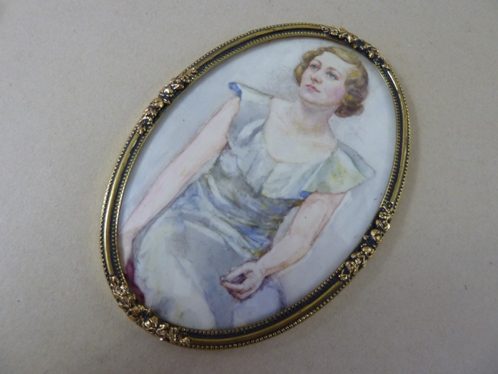 Hand Painted Portrait Miniature Young Lady Woman Art Deco 20s Vintage View IV