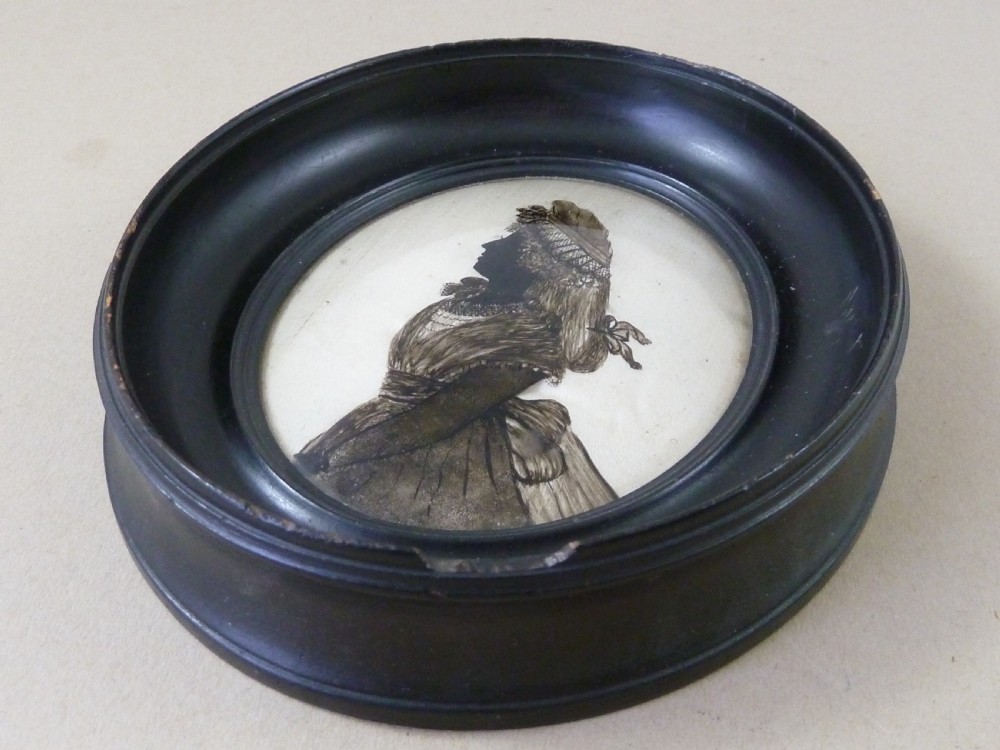 Glass Reverse Painted Silhouette Portrait Miniature Mrs Hudson Pear Wood Oval Frame Georgian View II