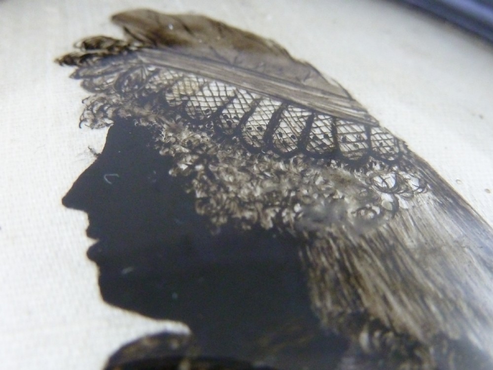 Glass Reverse Painted Silhouette Portrait Miniature Mrs Hudson Pear Wood Oval Frame Georgian View V