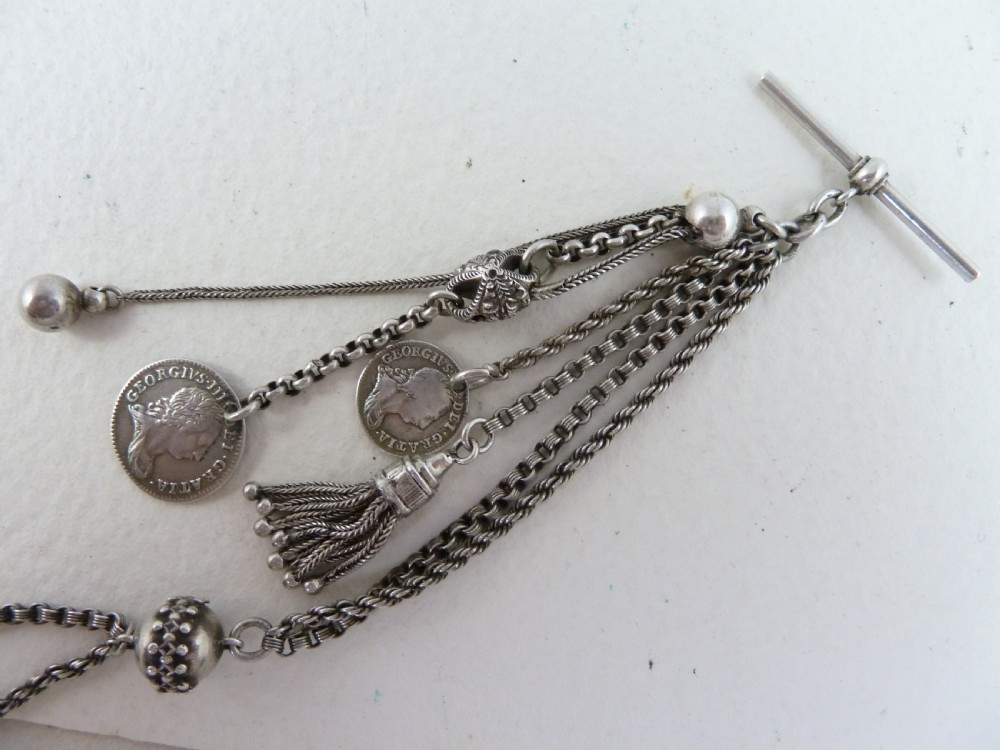 Victorian Silver Albertina Pocket Watch Chain Tassel Fob Maundy Coins Bracelet Charm  View IV