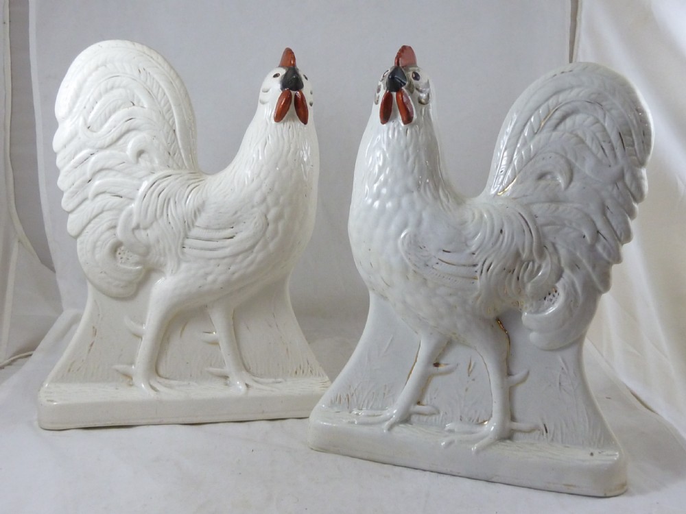 Pair Victorian Scottish Pottery Hens Chickens Cockerels