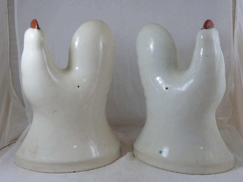 Pair Victorian Scottish Pottery Hens Chickens Cockerels View III