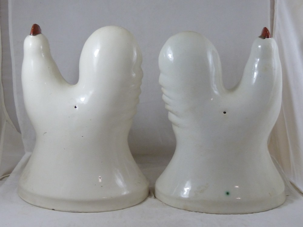 Pair Victorian Scottish Pottery Hens Chickens Cockerels View IV