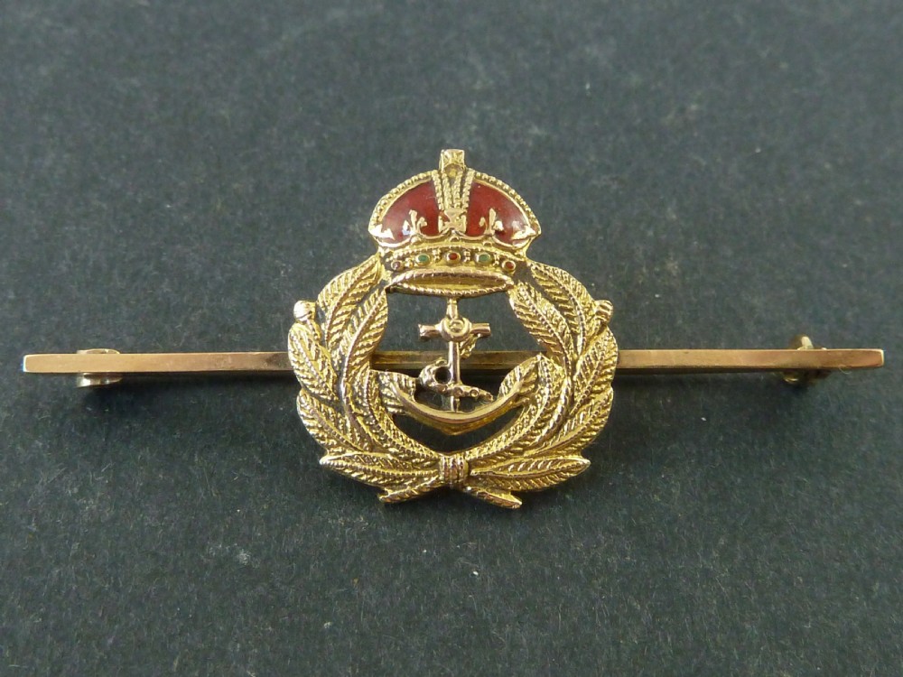 Royal Navy Gold Enamel Sweetheart Brooch Stick Tie Pin Marked 9ct Solid Boxed