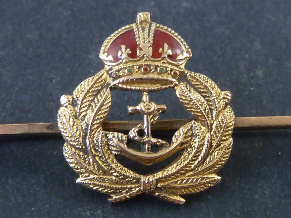 Royal Navy Gold Enamel Sweetheart Brooch Stick Tie Pin Marked 9ct Solid Boxed View II