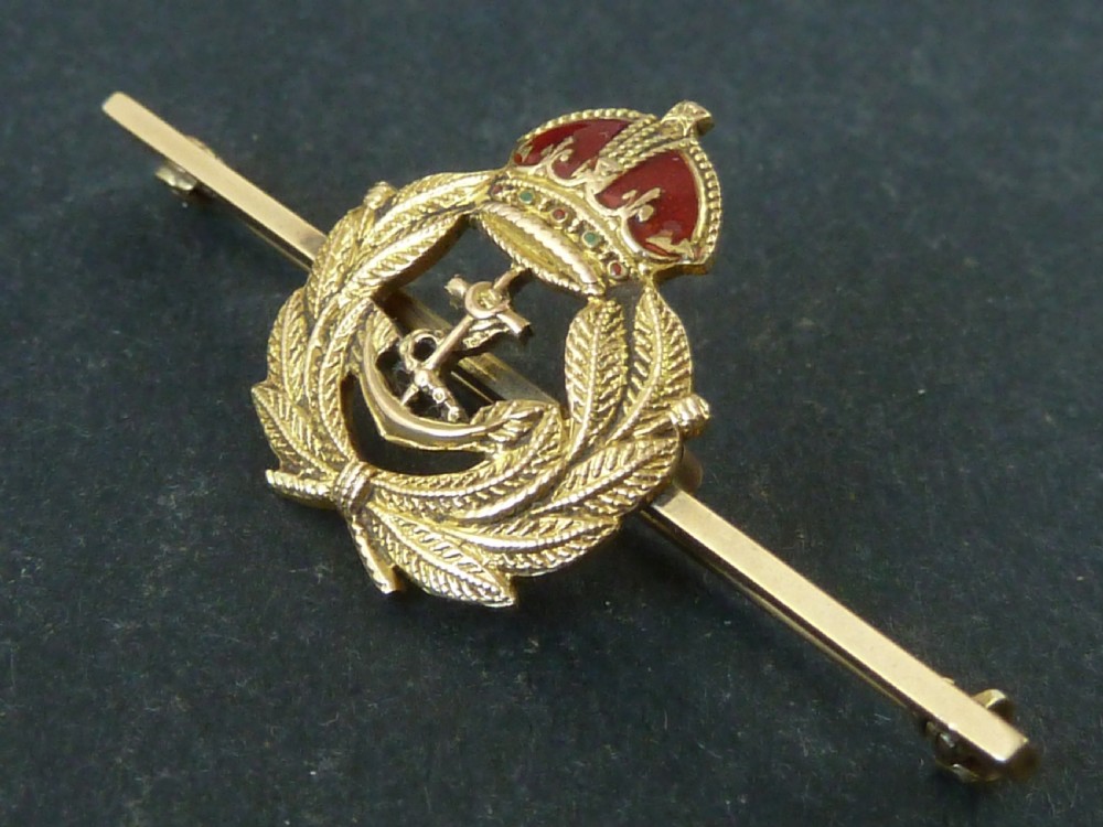 Royal Navy Gold Enamel Sweetheart Brooch Stick Tie Pin Marked 9ct Solid Boxed View IV