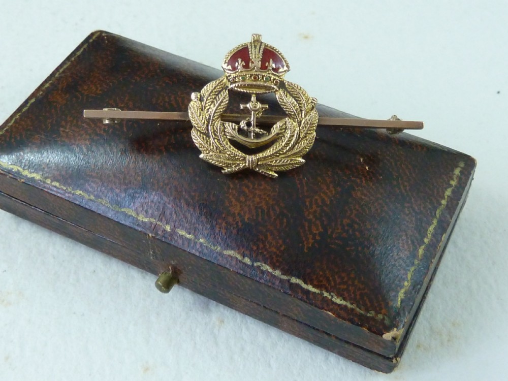 Royal Navy Gold Enamel Sweetheart Brooch Stick Tie Pin Marked 9ct Solid Boxed View VIII