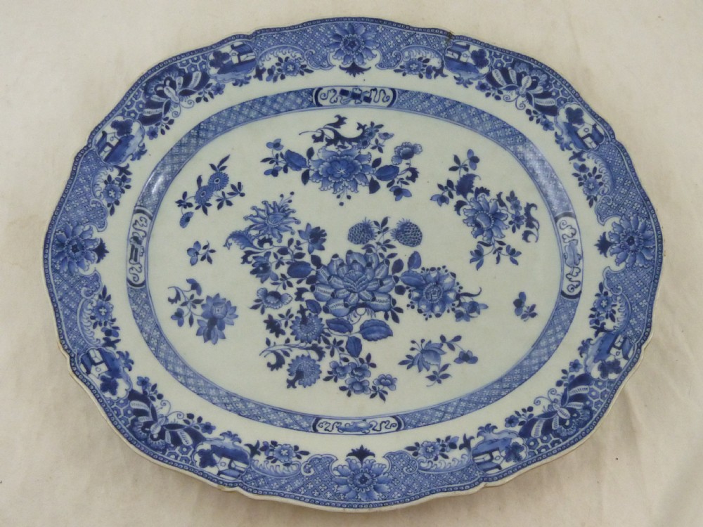 18C Chinese Export Porcelain Platter Blue & White Hand Painted Qianlong Period
